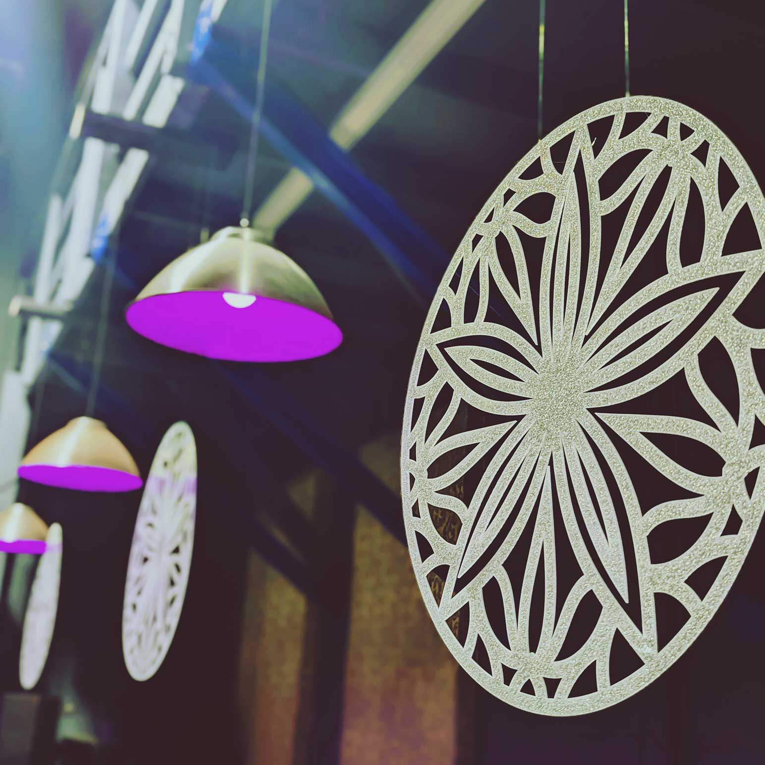 Custom laser-cut mandala installation at Sahara Fusion Rave in Vancouver